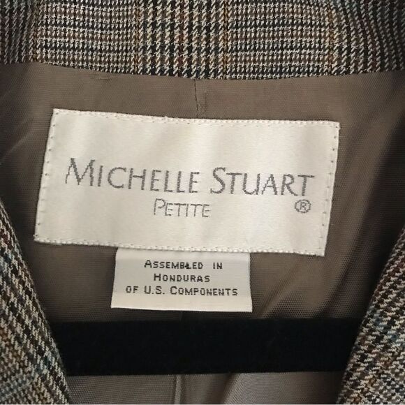 Michelle Stuart Blazer Women's Petite Size 8P Grey Plaid Long Sleeve Button - Picture 12 of 12